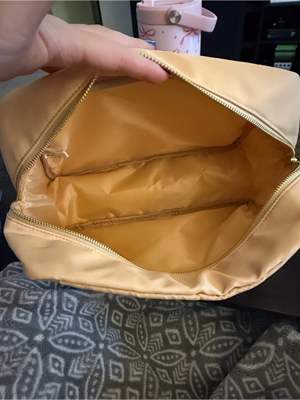 X Large Beige Cosmetic Pouch